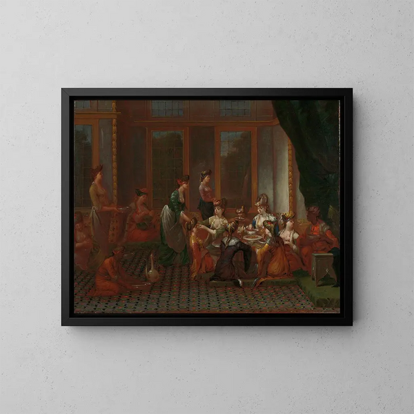 Banquet de femmes turques distinguées - Jean-Baptiste Vanmour — kehystetty taideteos seinällä