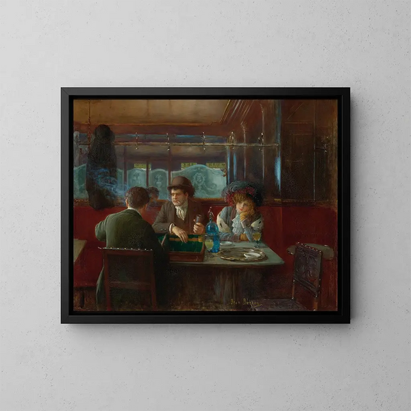 Le backgammon au café - Jean Béraud — kehystetty taideteos seinällä