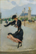 Elegantti nainen Grand Palaisin edessä Alexandre III:n sillalla - Jean Béraud — näkymä teoksesta