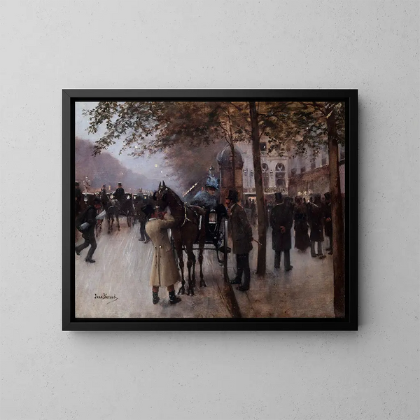 Le boulevard des Capucines le soir devant le Café Napolitain - Jean Béraud — kehystetty taideteos seinällä