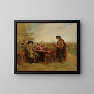 Kevät terassilla - Jean-Charles Meissonier — kehystetty taideteos seinällä