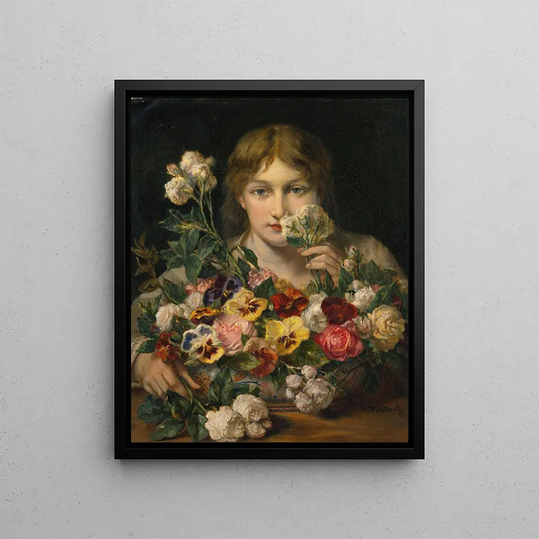 Douces fleurs - Jean François Portaels — kehystetty taideteos seinällä