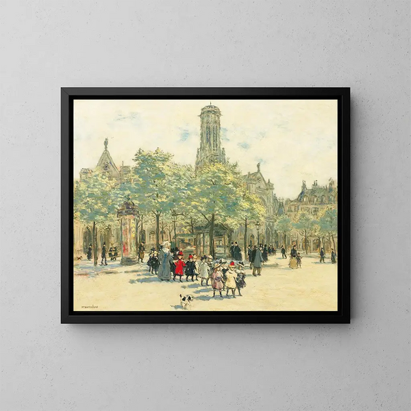 Fillettes se promenant sur la place du Louvre - Jean François Raffaëlli — kehystetty taideteos seinällä