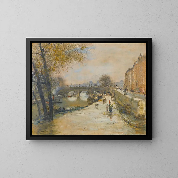 Le quai devant le Pont-Neuf - Jean François Raffaëlli — kehystetty taideteos seinällä
