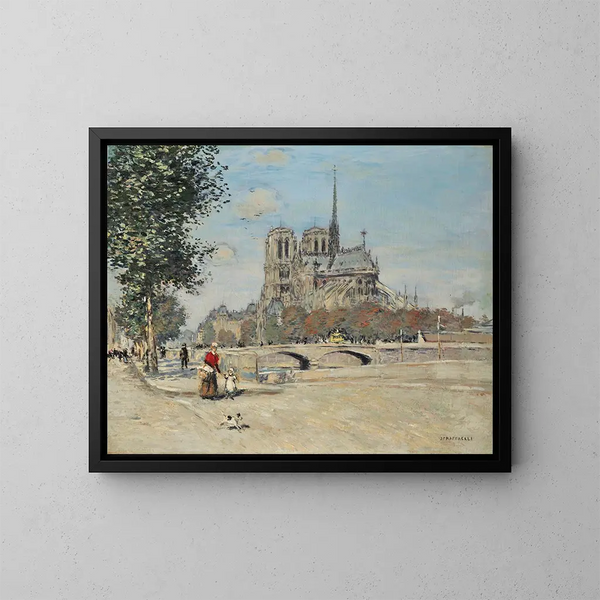 Notre-Dame de Paris ja arkkipiispan silta - Jean François Raffaëlli — kehystetty taideteos seinällä