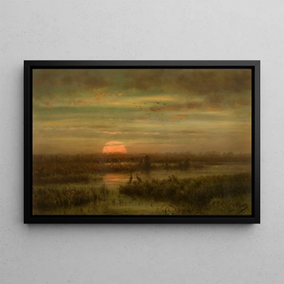 Jean Pierre Franois Lamorinire - Landscape with Herons at Sunset.webp