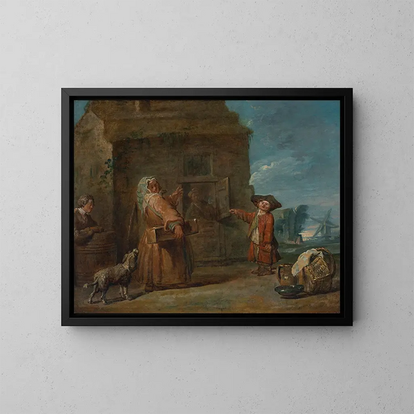 Maalaus: "Une scène de genre, peut-être La boîte du prestidigitateur" - Jean Siméon Chardin — kehystetty taideteos seinällä