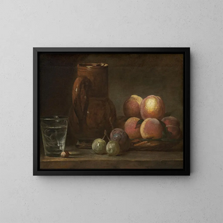 hedelmämaljakosta ja lasista - Jean Siméon Chardin — kehystetty taideteos seinällä