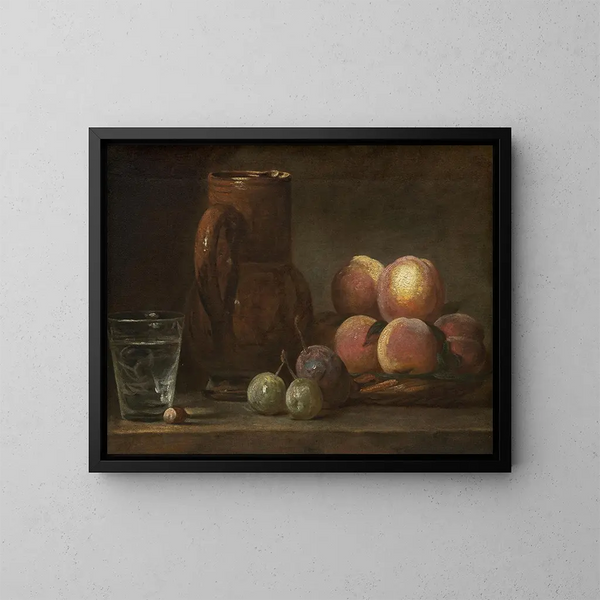 hedelmämaljakosta ja lasista - Jean Siméon Chardin — kehystetty taideteos seinällä