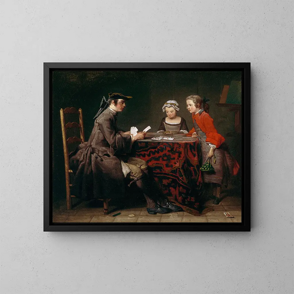 Les Tours de cartes - Jean Siméon Chardin — kehystetty taideteos seinällä