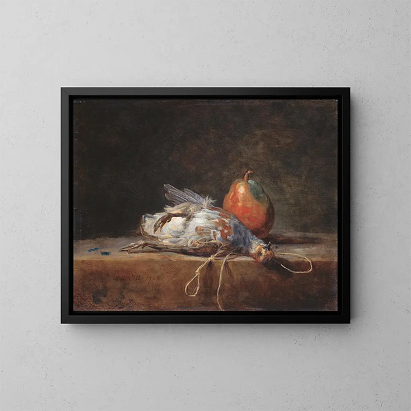 luonnonkuvaus perhonen ja päärynä - Jean Siméon Chardin — kehystetty taideteos seinällä