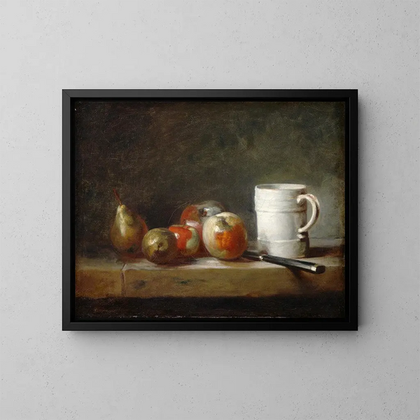 luonnonkuvaus valkoisella kupilla - Jean Siméon Chardin — kehystetty taideteos seinällä