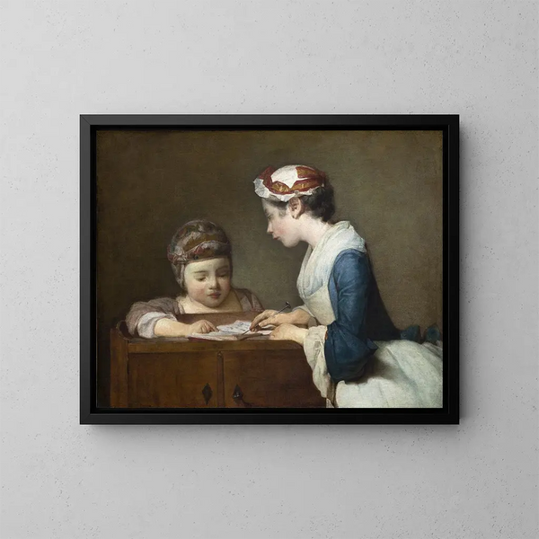 La Petite Maîtresse d'école - Jean Siméon Chardin — kehystetty taideteos seinällä