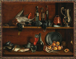 Cabinet trompe-l'œil dans le garde-manger avec des oiseaux sauvages, des poissons et des fruits - Jean Valette-Falgores — näkymä teoksesta