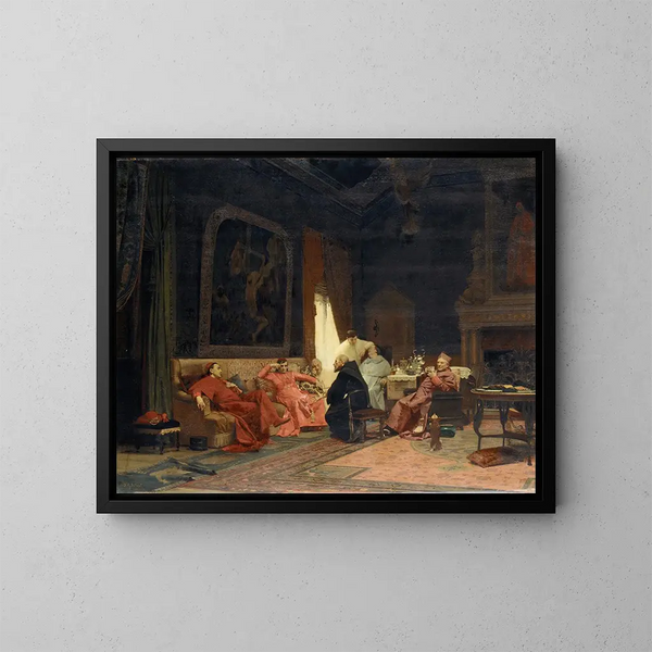 Seikkailut lähetyssaarnaajasta - Jehan Georges Vibert — kehystetty taideteos seinällä