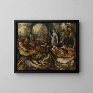Kalatorin markkinat Ecce Homo - Joachim Beuckelaer — kehystetty taideteos seinällä