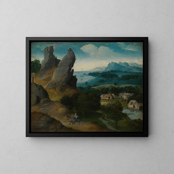 Maisema Fugiessa Egyptiin - Joachim Patinier — kehystetty taideteos seinällä