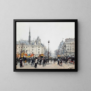 Figures s'affairant devant la Conciergerie à Paris - Joaquín Mir — kehystetty taideteos seinällä