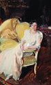Clotilde istuu sohvalla - Joaquín Sorolla — näkymä teoksesta