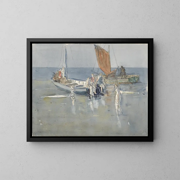 Bateaux de pêche sur la plage de Scheveningen - Johan Antonie de Jonge — kehystetty taideteos seinällä