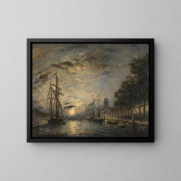 Clair de lune sur un canal à Dordrecht - Johan Barthold Jongkind — kehystetty taideteos seinällä