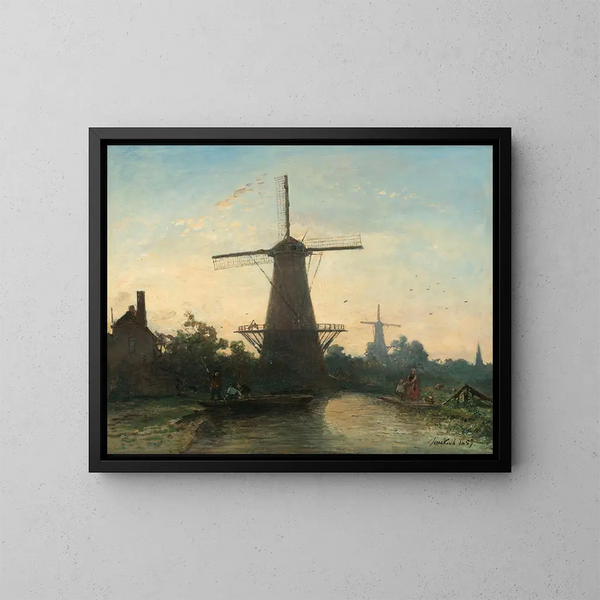 Moulins à vent près de Rotterdam - Johan Barthold Jongkind — kehystetty taideteos seinällä