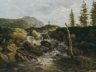 Johan Christian Dahl - Mountainous Landscape with a Waterfall Norway.webp