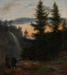 Kaksi miestä vesiputouksen edessä auringonlaskussa - Johan Christian Dahl — näkymä teoksesta