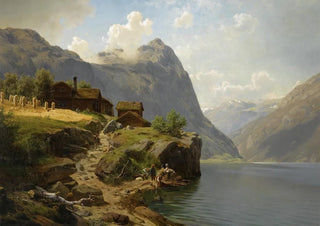 Johan Fredrik Eckersberg - Figures In A Mountainous River Landscape.webp