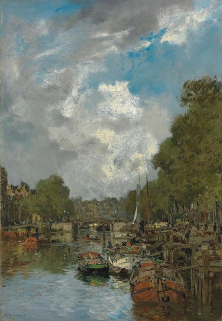 Johan Hendrik Van Mastenbroek - A busy canal Rotterdam.webp