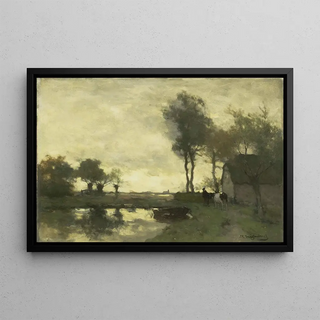 Johan Hendrik Weissenbruch - Landschap met boerderij bij een plas.webp