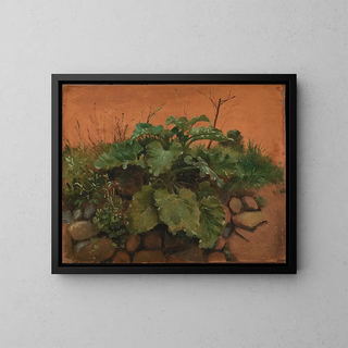 Johan Thomas Lundbye - A Burdock And Other Plants On A Stone Wall.webp