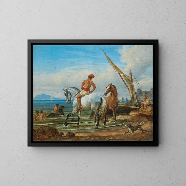 Le bain des chevaux à Naples - Johann Adam Klein — kehystetty taideteos seinällä