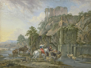 Bergers près d'une fontaine romaine - Johann Albrecht Friedrich Rauscher — näkymä teoksesta