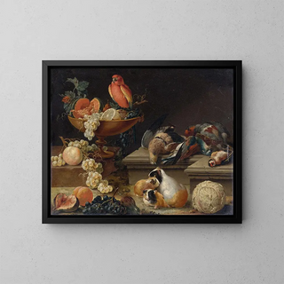 Johann Amandus Winck - Still Life With A Parrot Game Fowl Guinea Pigs And Fruit.webp