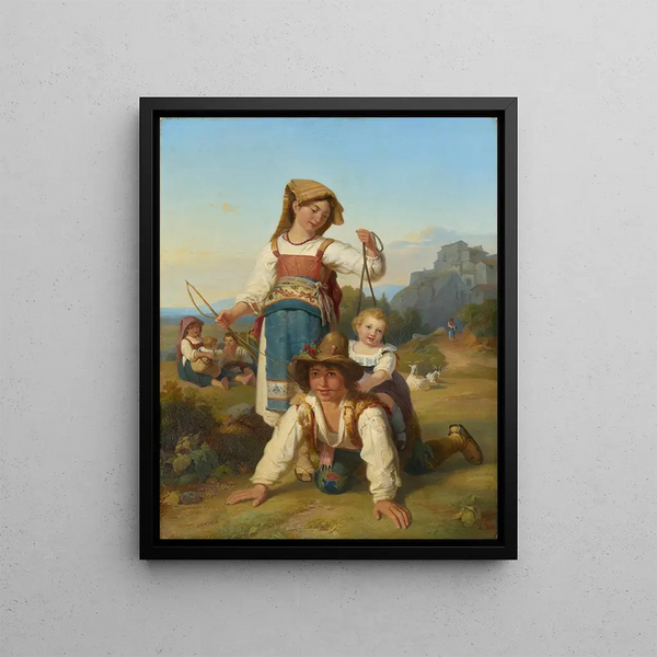 Lasten leikkimässä - Johann Baptist Kirner — kehystetty taideteos seinällä
