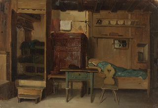Johann Baptist Kirner - Schwarzwlder Bauernstube mit Bett und Sitzbank am Kachelofen.webp