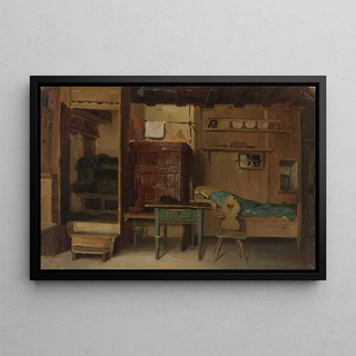 Johann Baptist Kirner - Schwarzwlder Bauernstube mit Bett und Sitzbank am Kachelofen.webp
