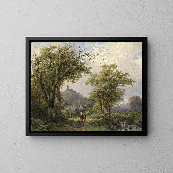 Promeneur au bord d'un ruisseau - Johann Bernhard Klombeck — kehystetty taideteos seinällä