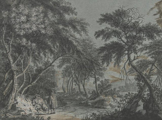 Johann Caspar Zehender - Ausgang aus dem Wald links zwei rastende Wanderer in Mnteln.webp