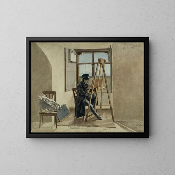 Le peintre Johann Adam Klein à son chevalet dans son atelier au Palais Chotek à Vienne - Johann Christoph Erhard — kehystetty taideteos seinällä