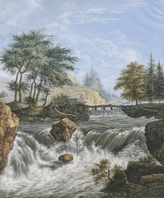 Johann David Passavant - Wasserfall im Gebirge am Ufer und im Hintergrund Nadelhlzer.webp