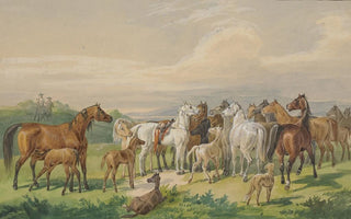 Johann Erdmann Gottlieb Prestel - Ein gesatteltes Militrpferd kehrt zu seiner wilden Herde zurck.webp