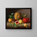 Ruokamainen still life meloni, tomaatti, omenat, päärynät ja herneenversot kukassa - Johann Georg Seitz — kehystetty taideteos seinällä