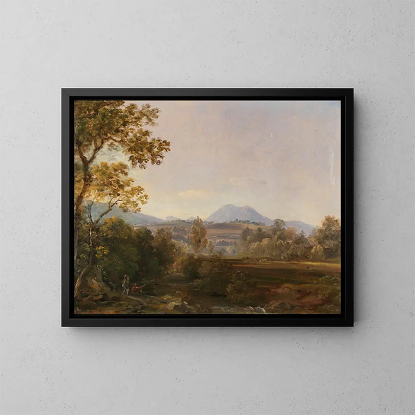 Etelän Saksan maisemasta vaeltajien kanssa - Johann Georg von Dillis — kehystetty taideteos seinällä