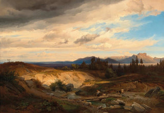 Johann Gottfried Steffan - Bavaria a Goat Shepherdess in a Vast Mountain Landscape with a View of the Heuberg near Brannenburg.webp