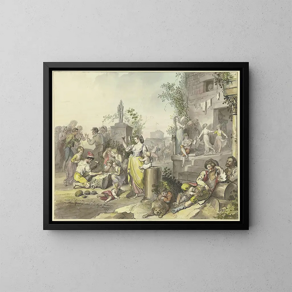 Divertissement à Trastevere - Johann Heinrich Ramberg — kehystetty taideteos seinällä