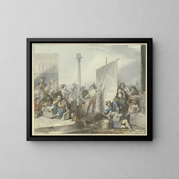 Bâtisseurs sur la Piazetta à Venise - Johann Heinrich Ramberg — kehystetty taideteos seinällä