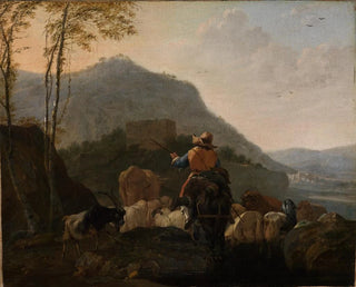 Bergers partant avec leur troupeau dans un paysage montagneux du sud - Johann Heinrich Roos — näkymä teoksesta