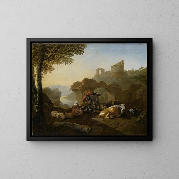 Repos des bergers - Johann Heinrich Roos — kehystetty taideteos seinällä